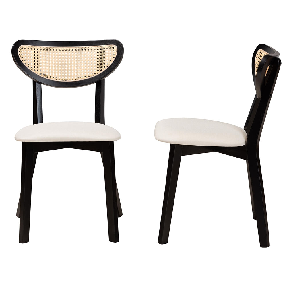 Dannell Mid-Century Modern Cream Fabric and Black Finished Wood Dining Chair