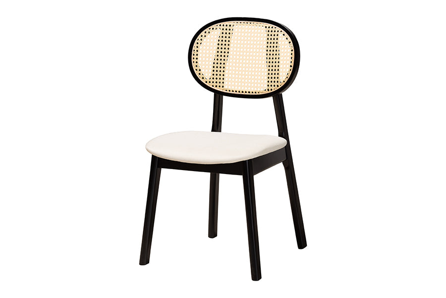Darrion Mid-Century Modern Cream Fabric and Black Finished Wood 7-Piece Dining Set
