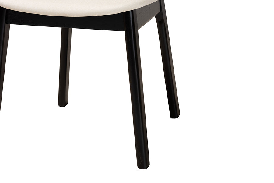 Darrion Mid-Century Modern Cream Fabric and Black Finished Wood 7-Piece Dining Set