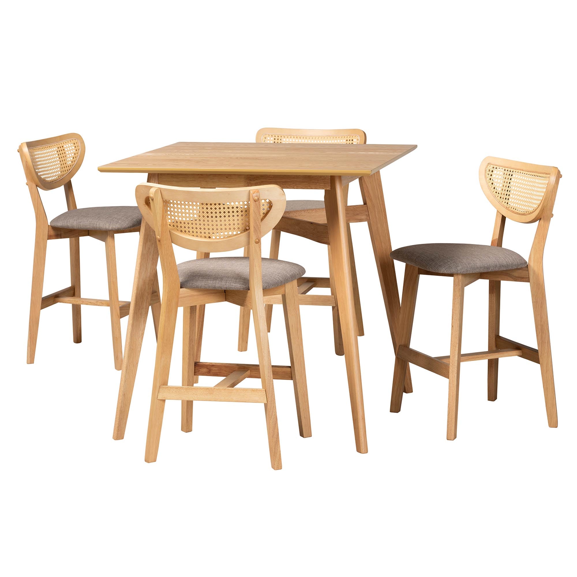 Dannell Mid-Century Modern Grey Fabric and Natural Oak Finished Wood 5-Piece Pub Set
