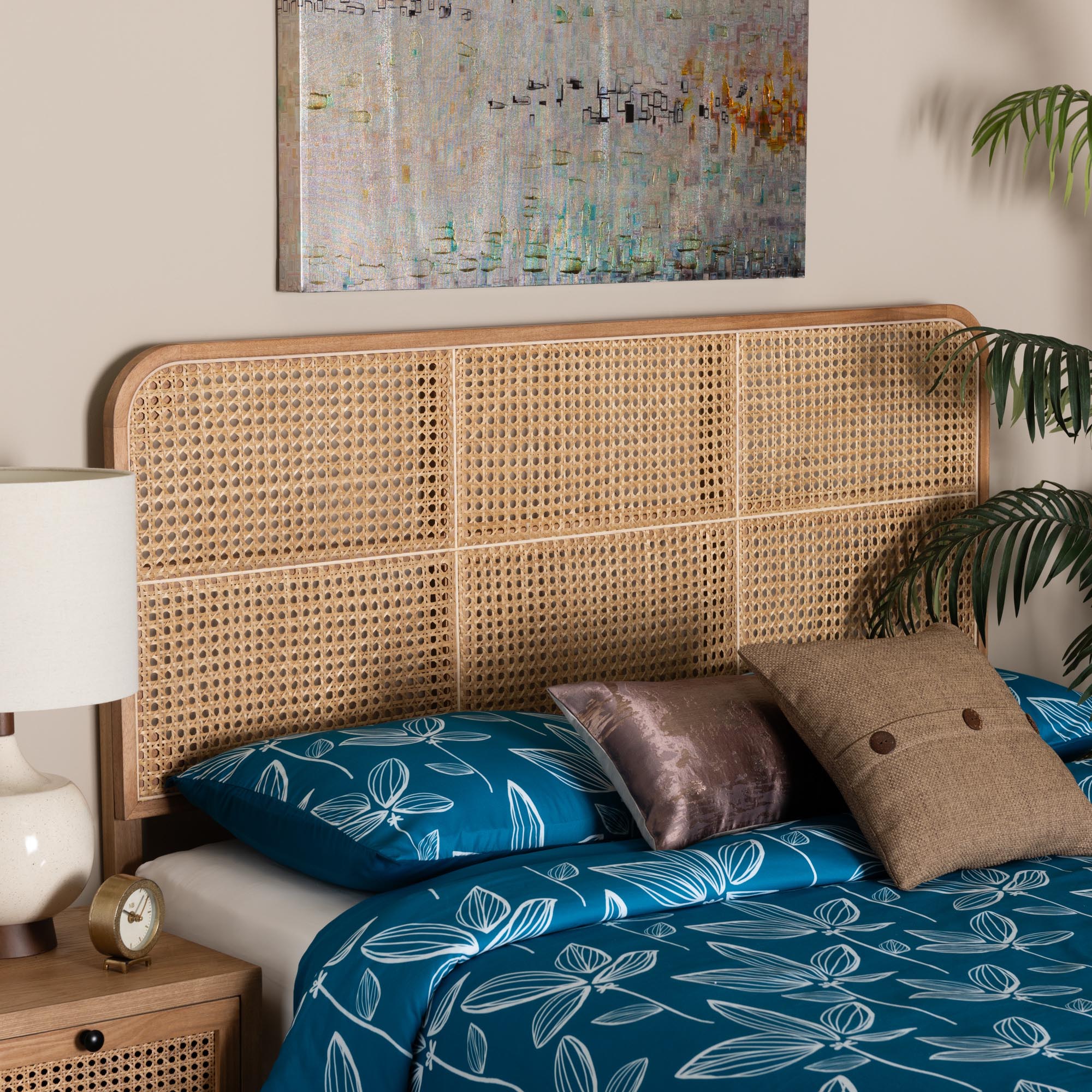 Lainer Modern Bohemian Natural Brown Finished Bayur Wood and Bamboo Queen Size Headboard