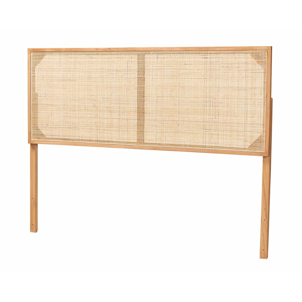 Aurelia Modern Bohemian Natural Brown Finished Bayur Wood and Rattan Queen Size Headboard