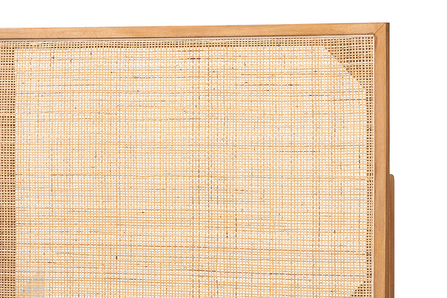 bali & pari Aurelia Modern Bohemian Natural Brown Finished Bayur Wood and Rattan Queen Size Headboard