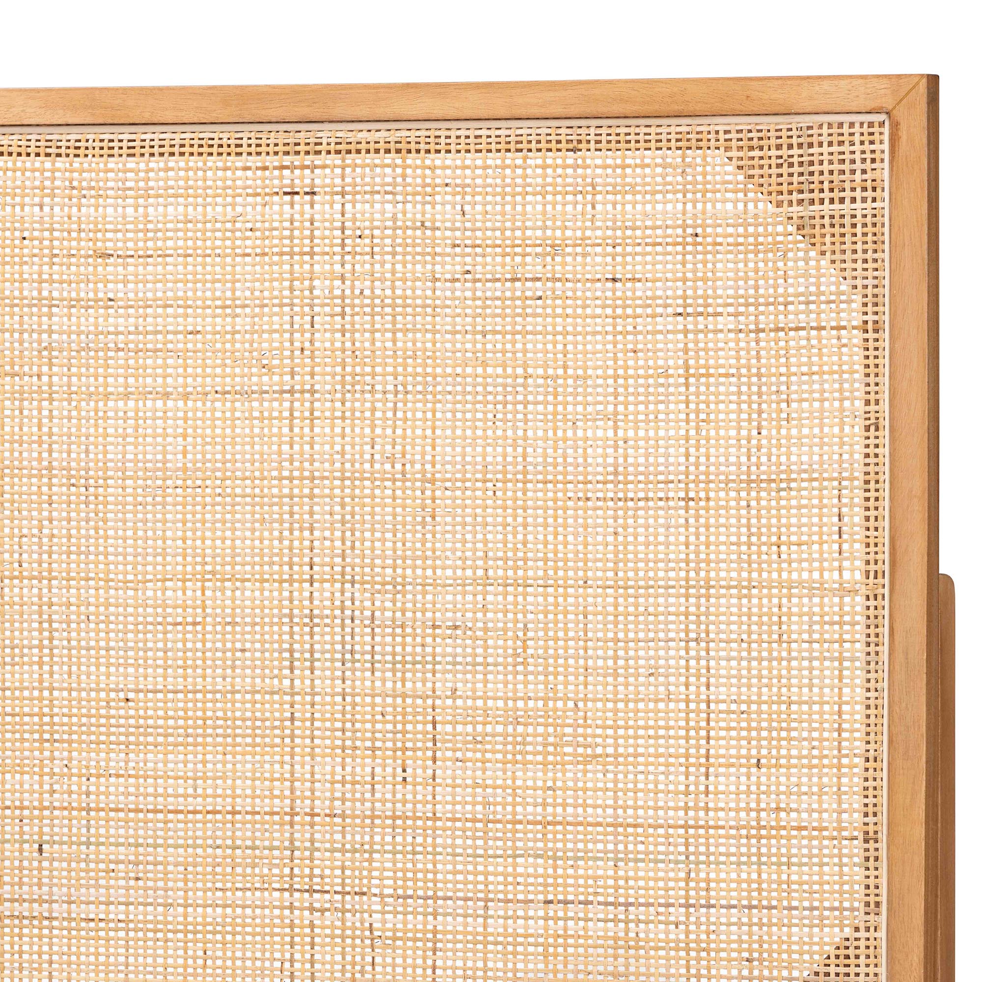 Aurelia Modern Bohemian Natural Brown Finished Bayur Wood and Rattan Queen Size Headboard
