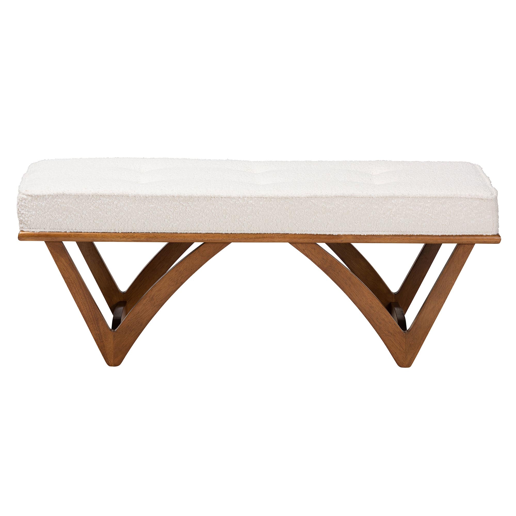 Chenoa Japandi Cream Boucle Fabric and Walnut Brown Finished Wood Bench