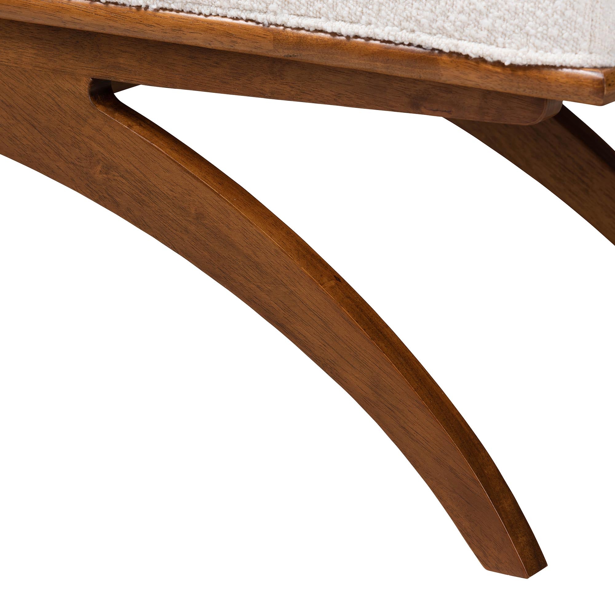 Orella Japandi Cream Boucle Fabric and Walnut Brown Finished Wood Bench