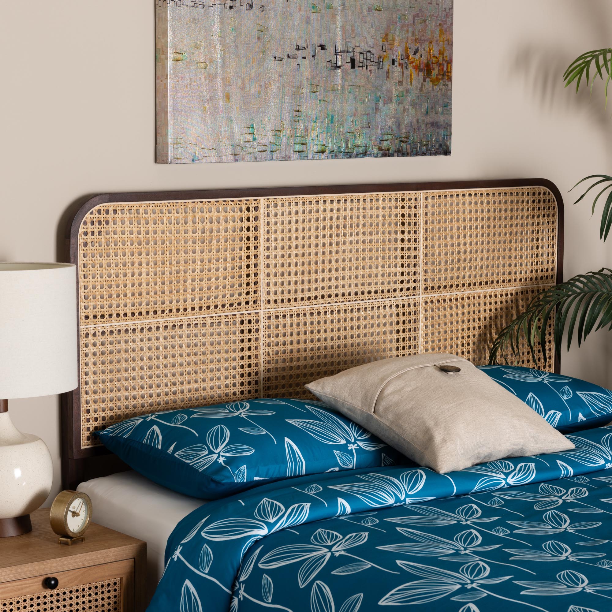 Lainer Modern Bohemian Dark Brown Finished Bayur Wood and Natural Bamboo Queen Size Headboard