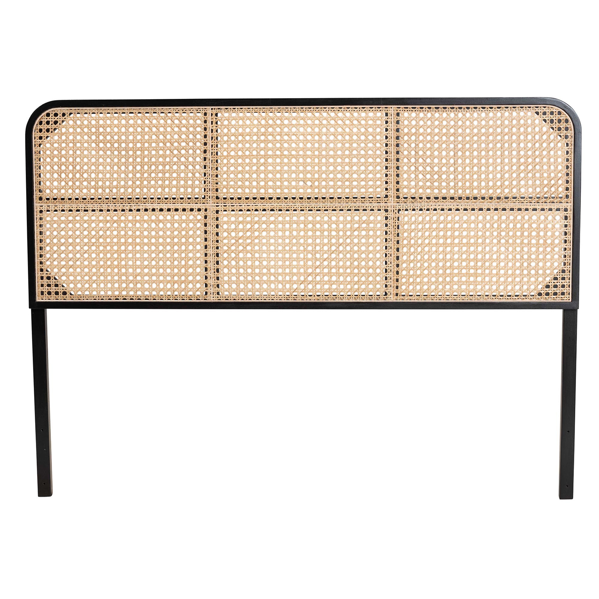 Lainer Modern Bohemian Black Finished Bayur Wood and Natural Bamboo Queen Size Headboard