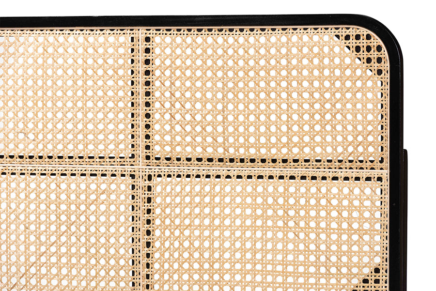 bali & pari Lainer Modern Bohemian Black Finished Bayur Wood and Natural Bamboo Queen Size Headboard