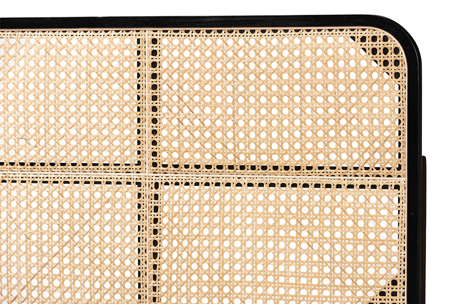 bali & pari Lainer Modern Bohemian Black Finished Bayur Wood and Natural Bamboo Queen Size Headboard