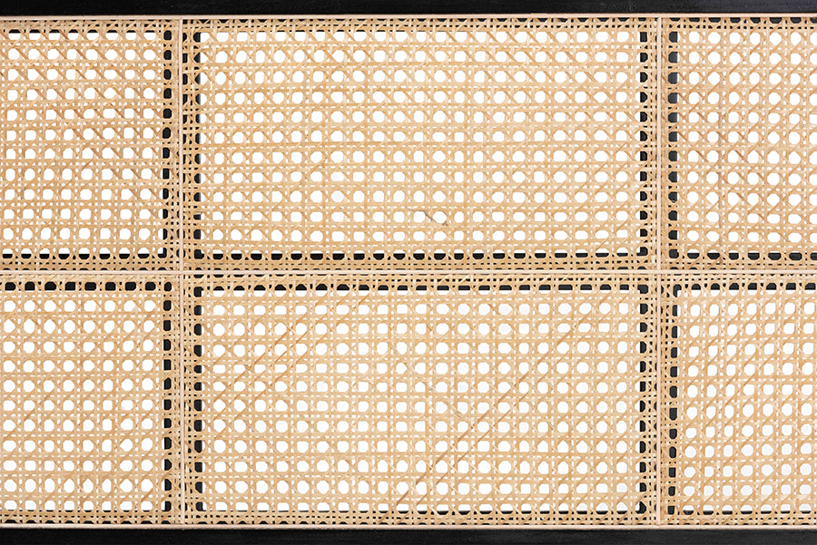 bali & pari Lainer Modern Bohemian Black Finished Bayur Wood and Natural Bamboo Queen Size Headboard