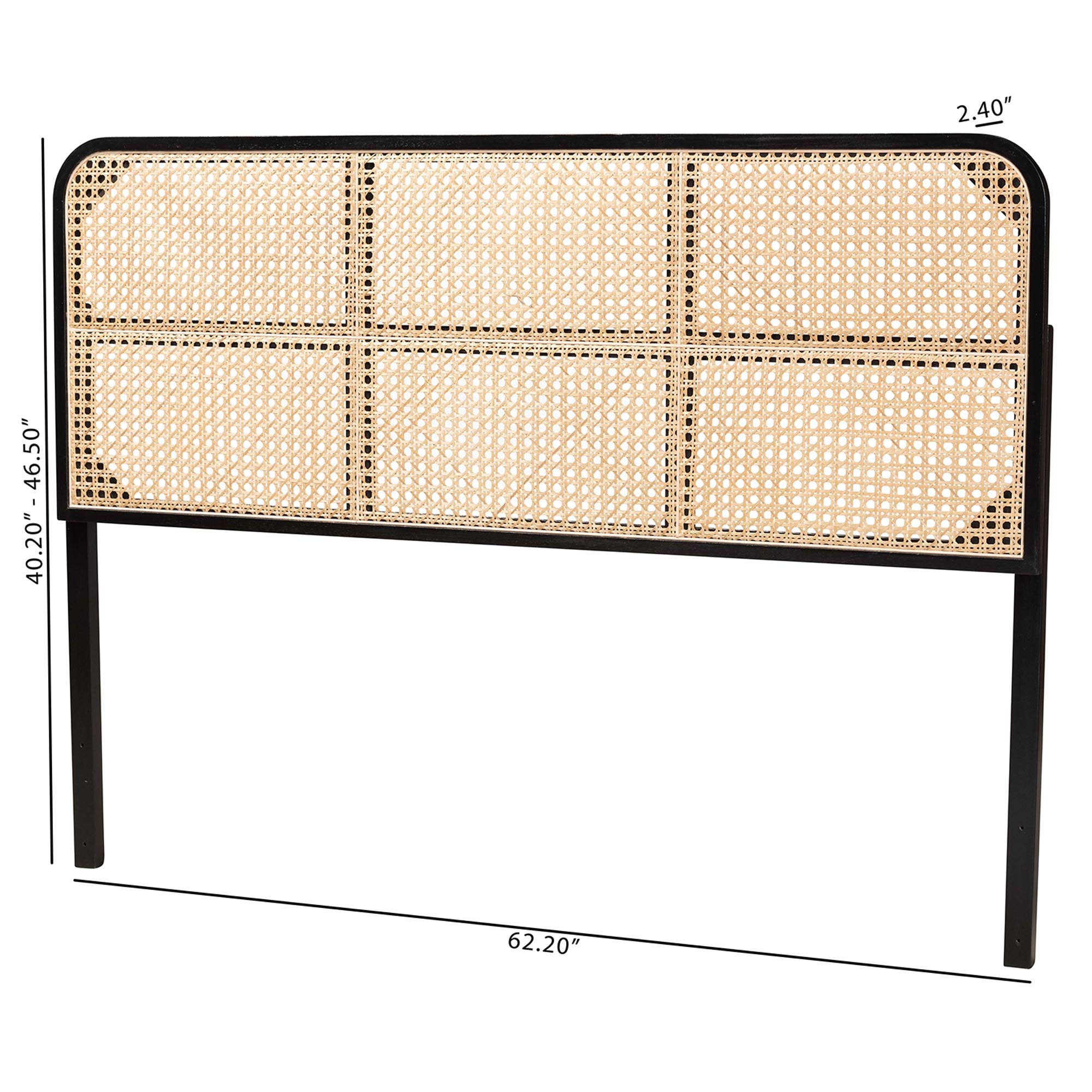 Lainer Modern Bohemian Black Finished Bayur Wood and Natural Bamboo Queen Size Headboard
