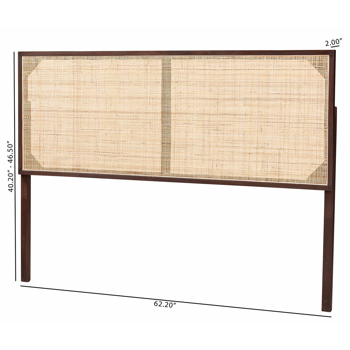 Aurelia Modern Bohemian Dark Brown Finished Bayur Wood and Natural Rattan Queen Size Headboard