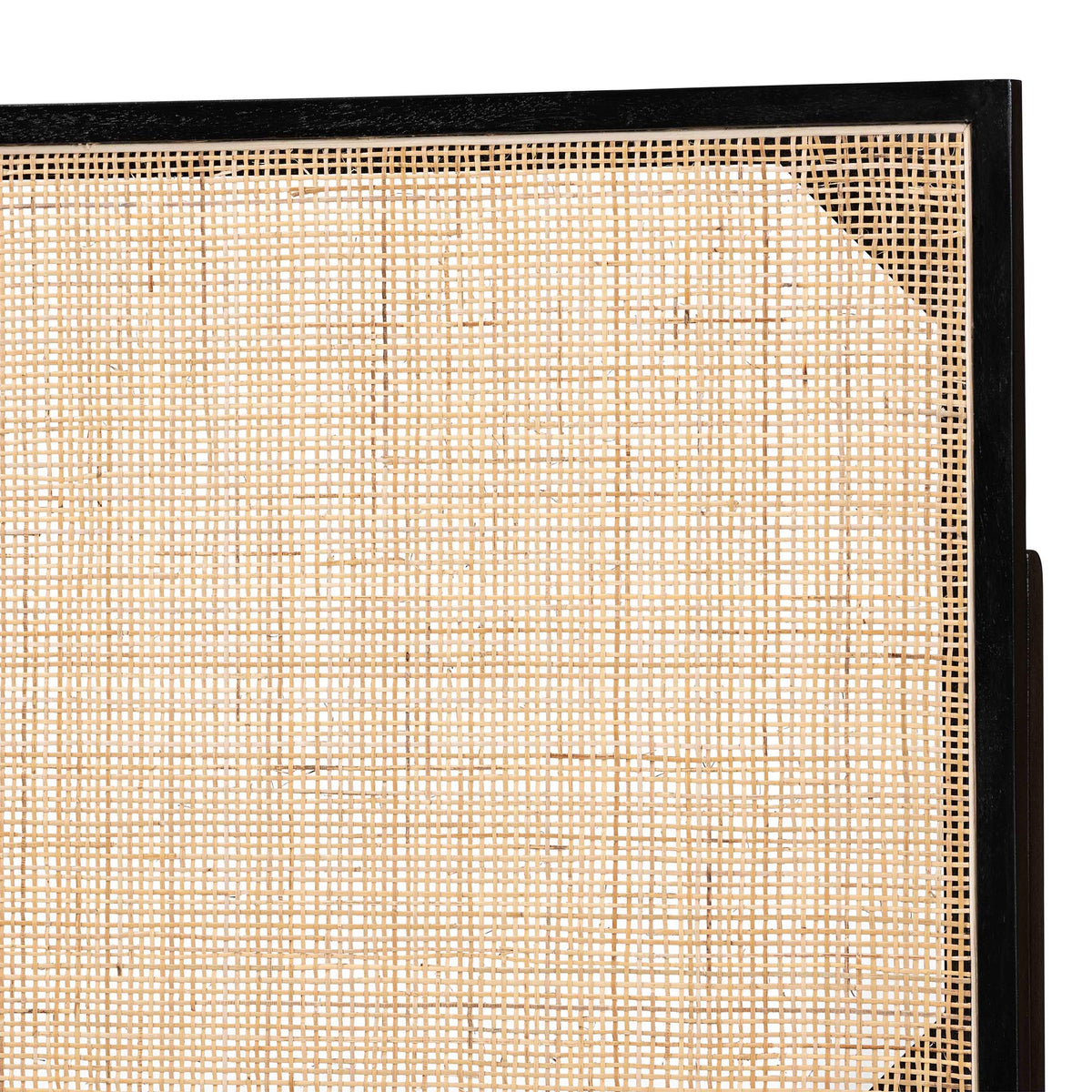 Aurelia Modern Bohemian Black Finished Bayur Wood and Natural Rattan Queen Size Headboard