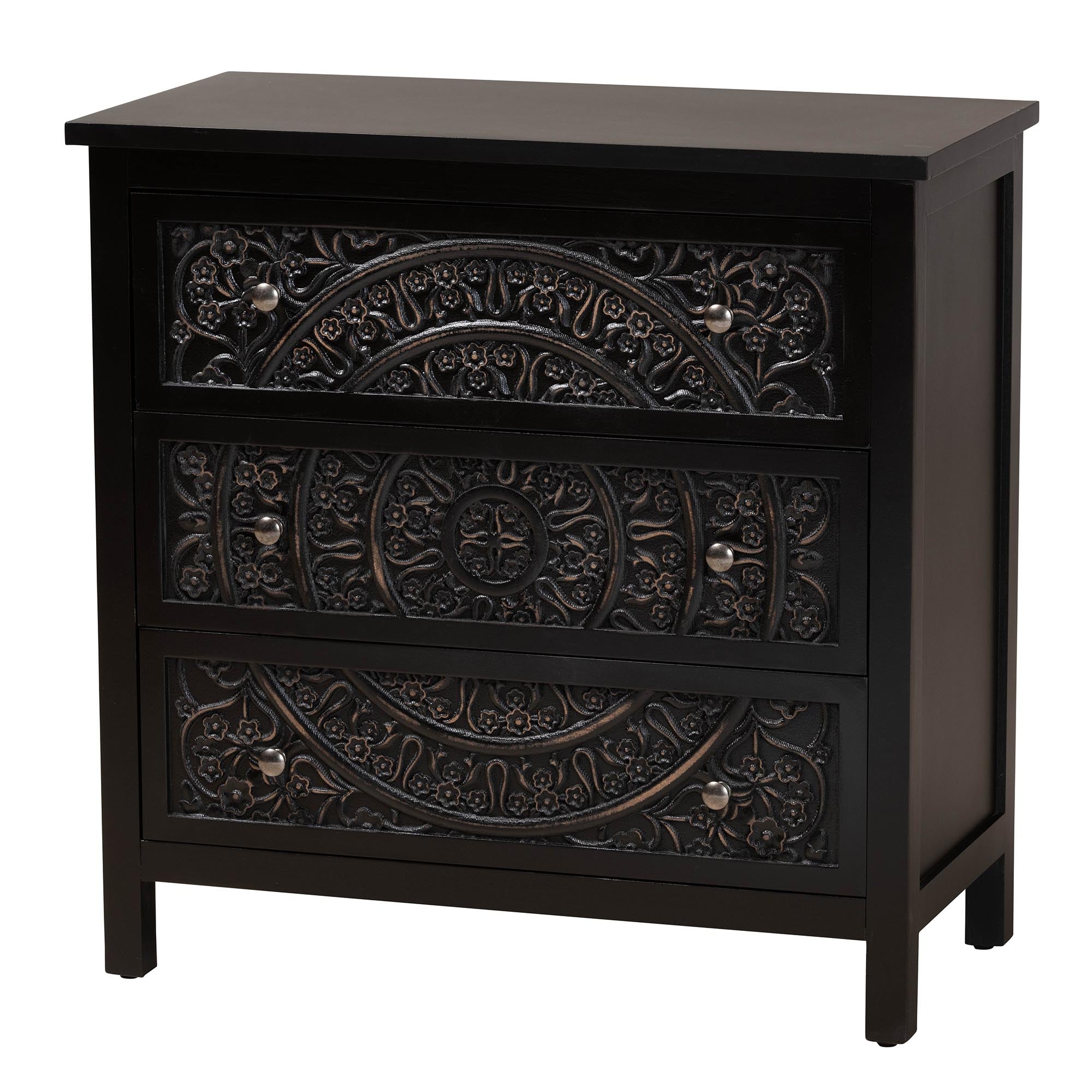 Yelena Classic and Traditional Black Finished Wood 3-Drawer Storage Cabinet