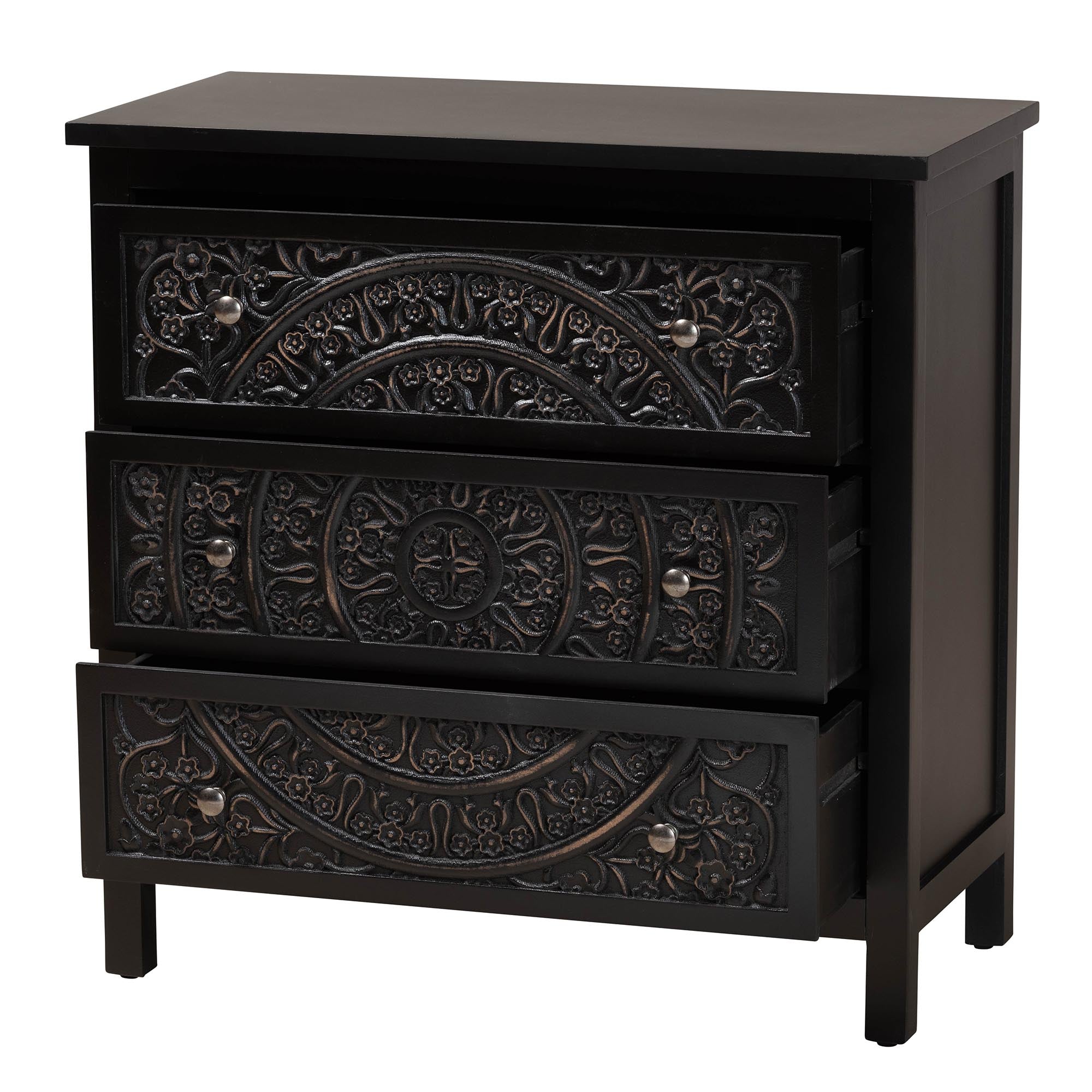 Yelena Classic and Traditional Black Finished Wood 3-Drawer Storage Cabinet