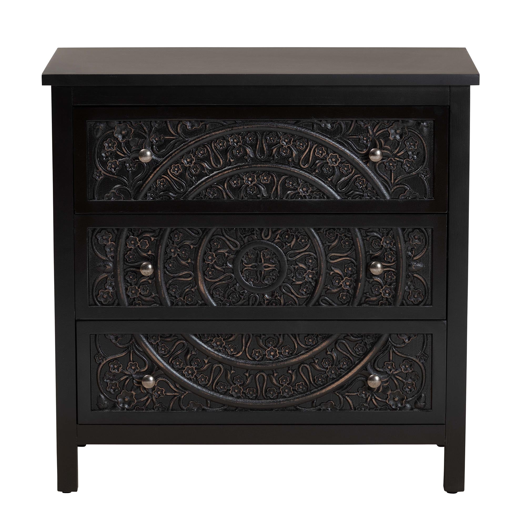 Yelena Classic and Traditional Black Finished Wood 3-Drawer Storage Cabinet
