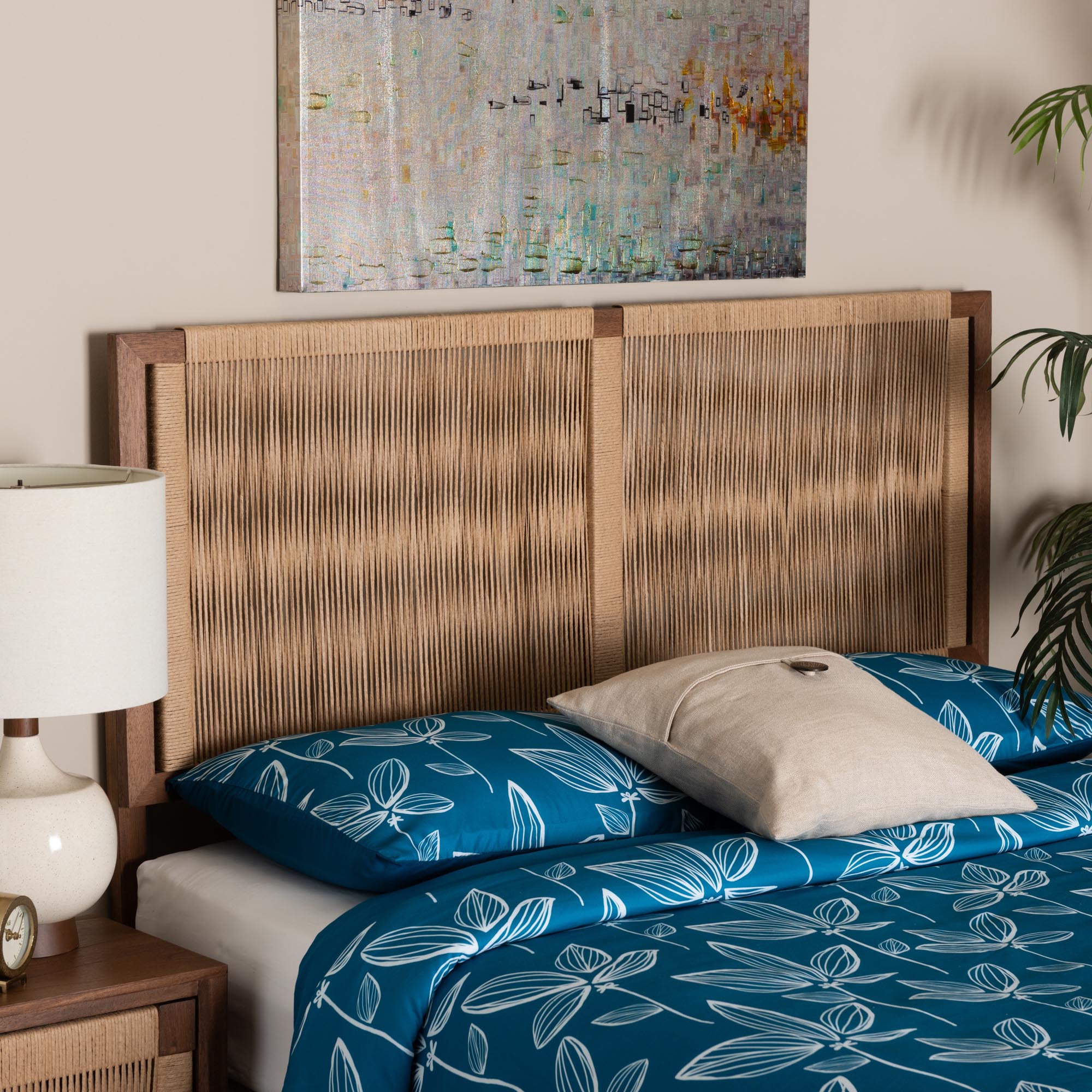 Holitz Modern Bohemian Walnut Brown Finished Bayur Wood Queen Size Headboard