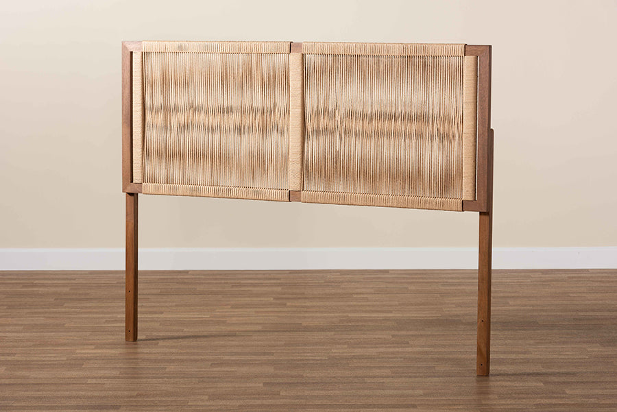 bali & pari Holitz Modern Bohemian Walnut Brown Finished Bayur Wood Queen Size Headboard