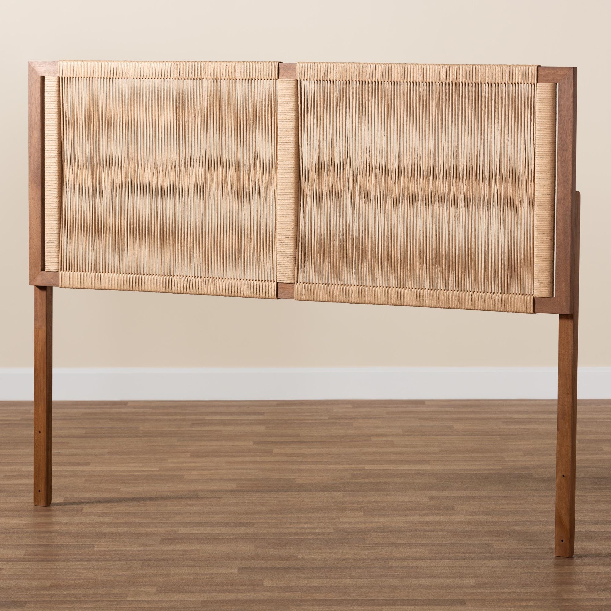 Holitz Modern Bohemian Walnut Brown Finished Bayur Wood Queen Size Headboard