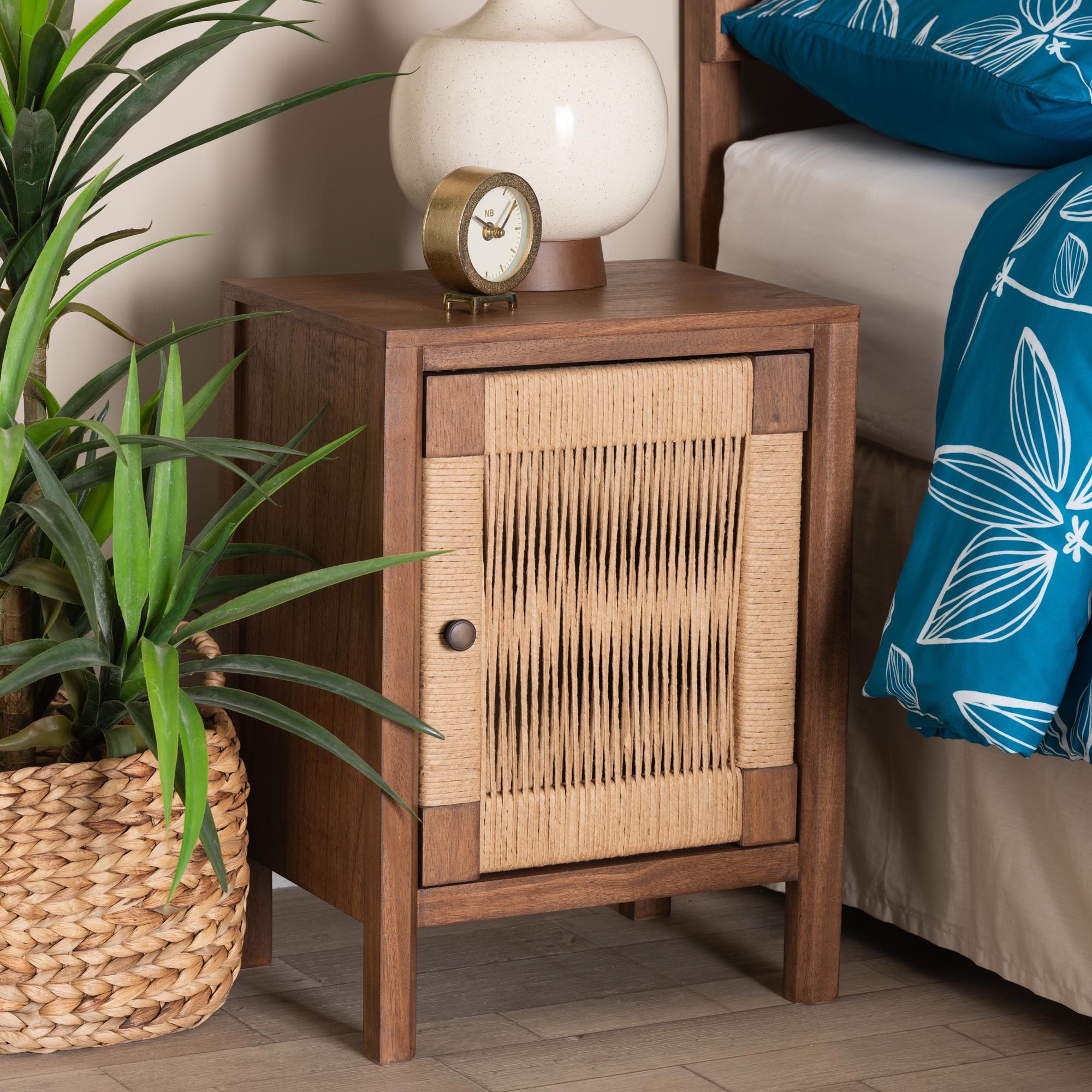 Holitz Modern Bohemian Walnut Brown Finished Bayur Wood Nightstand