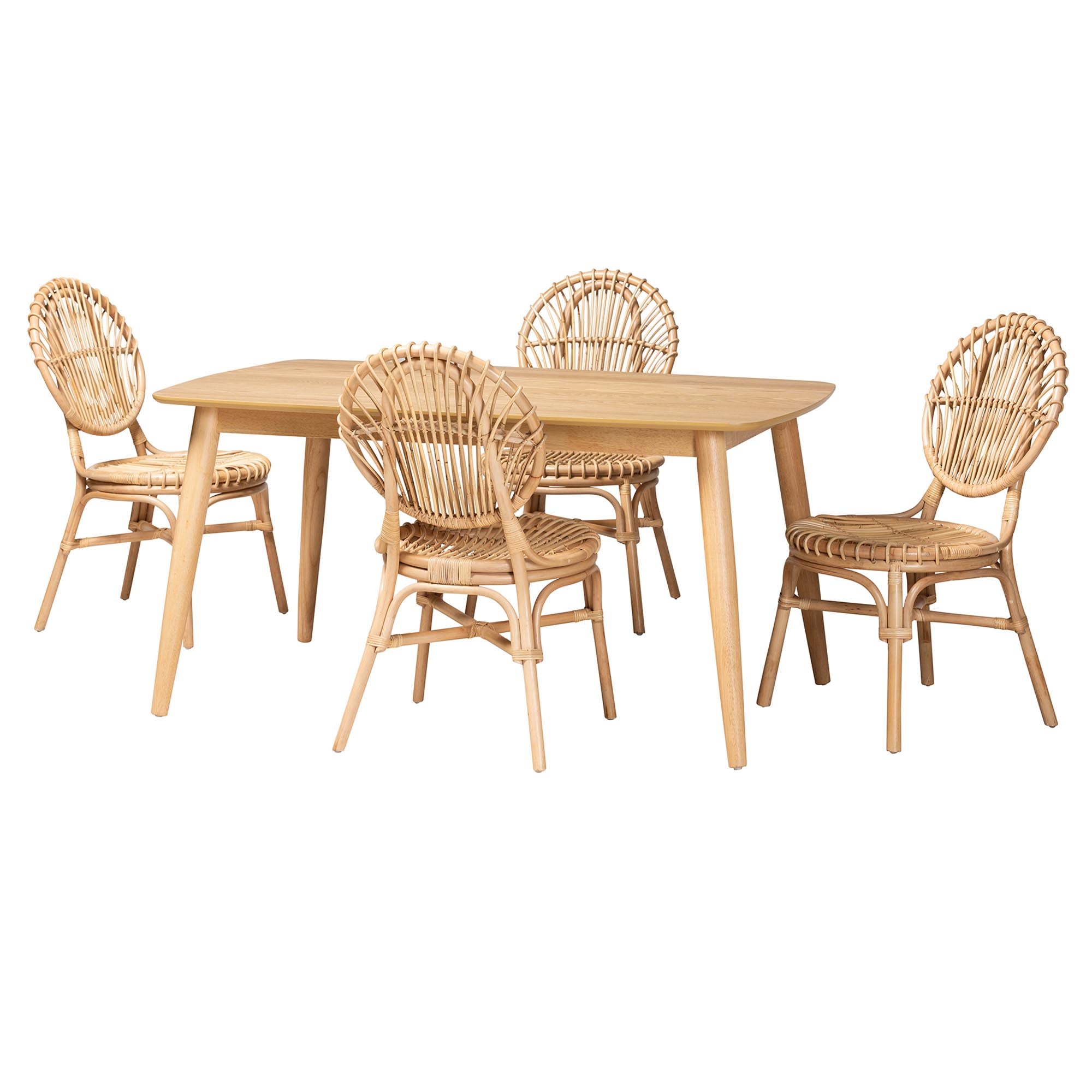 Baxton Studio Iris Modern Bohemian Natural Brown Rattan 5-Piece Dining Set
