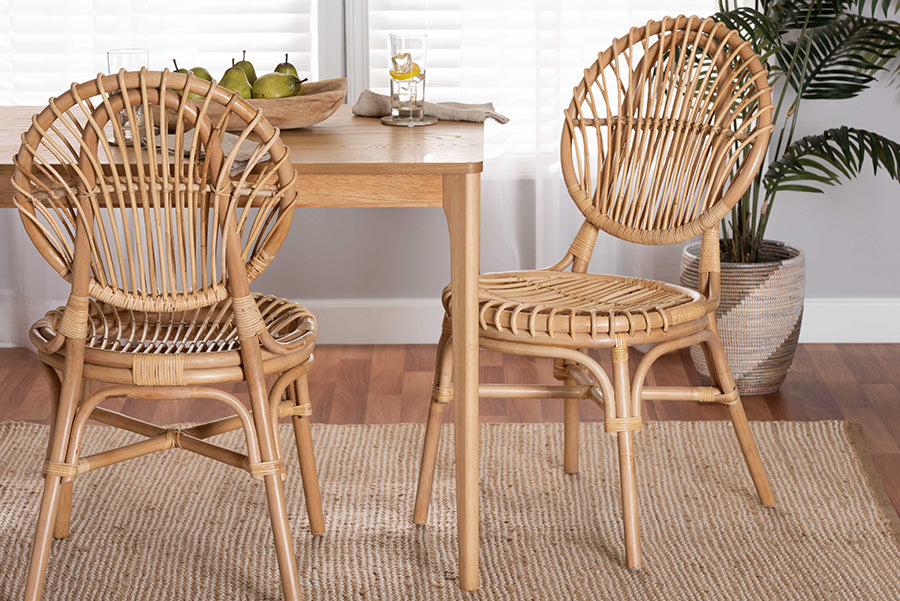 bali & pari Iris Modern Bohemian Natural Brown Rattan Dining Chair