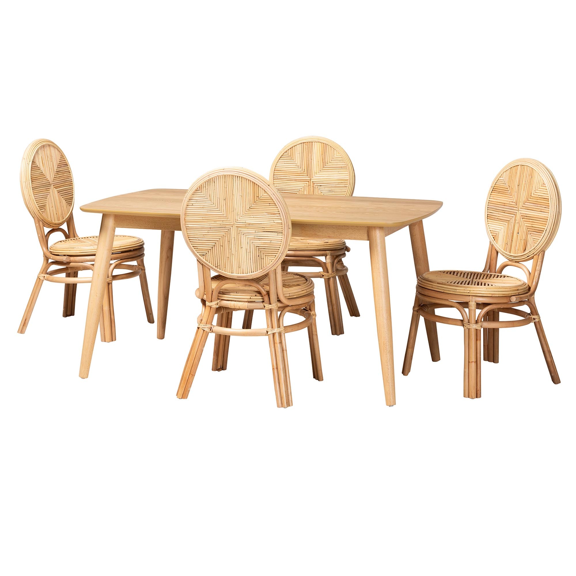 Baxton Studio Carita Modern Bohemian Natural Brown Rattan 5-Piece Dining Set