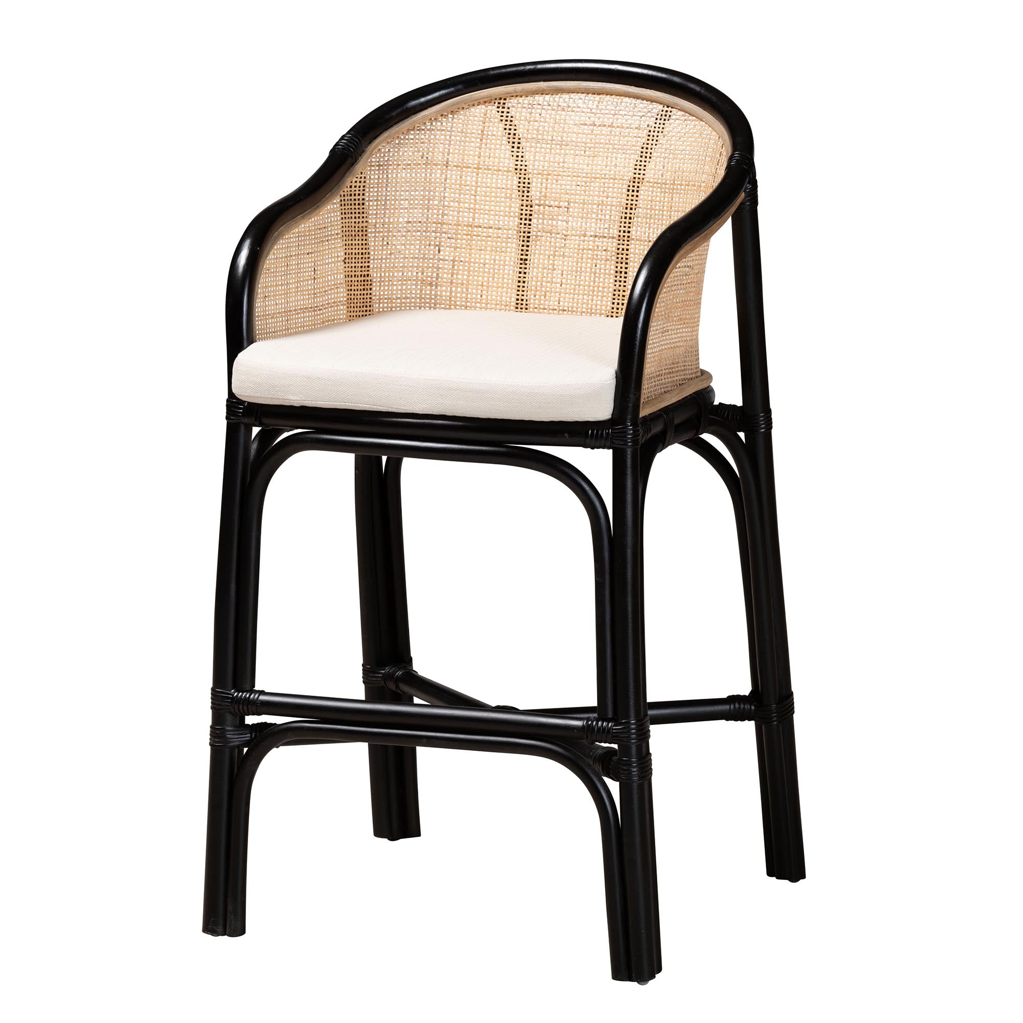 bali & pari Miranda Modern Bohemian Two-Tone Black and Natural Brown Rattan Counter Stool