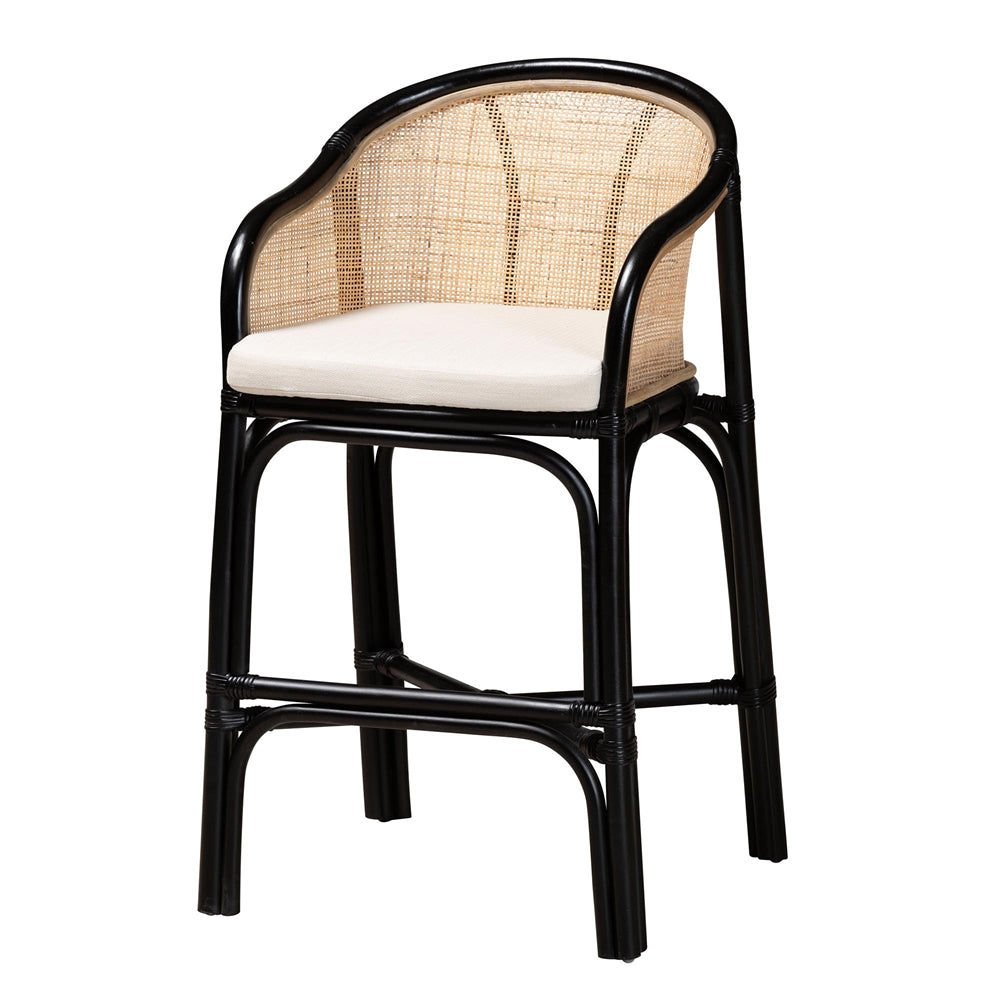 Miranda Modern Bohemian Two-Tone Black and Natural Brown Rattan Counter Stool