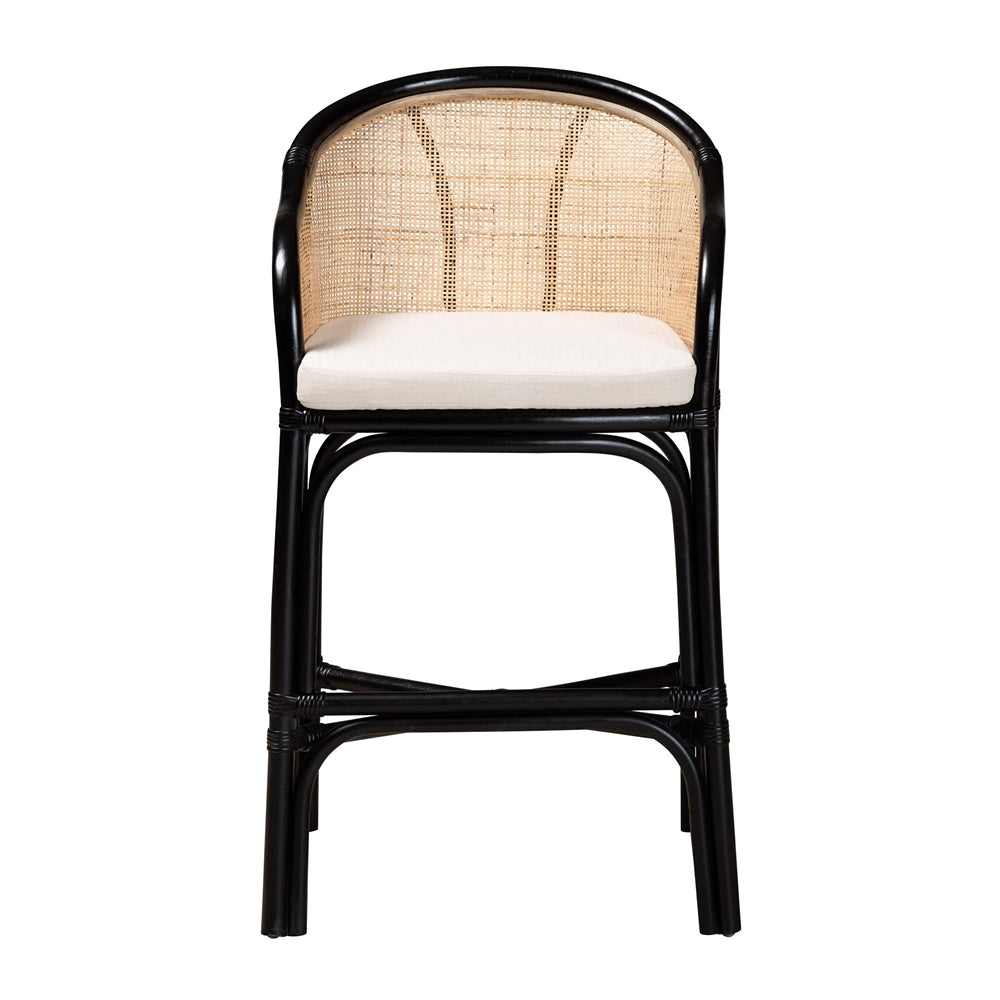 Miranda Modern Bohemian Two-Tone Black and Natural Brown Rattan Counter Stool