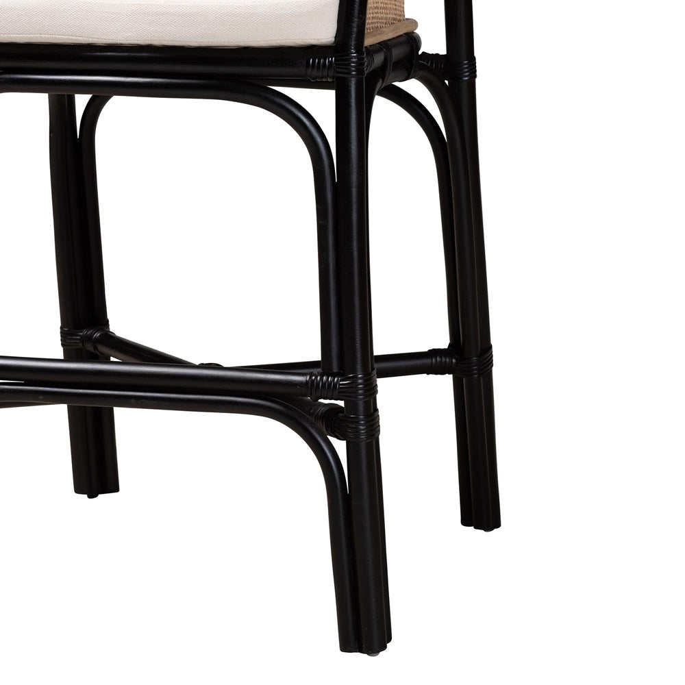 Miranda Modern Bohemian Two-Tone Black and Natural Brown Rattan Counter Stool