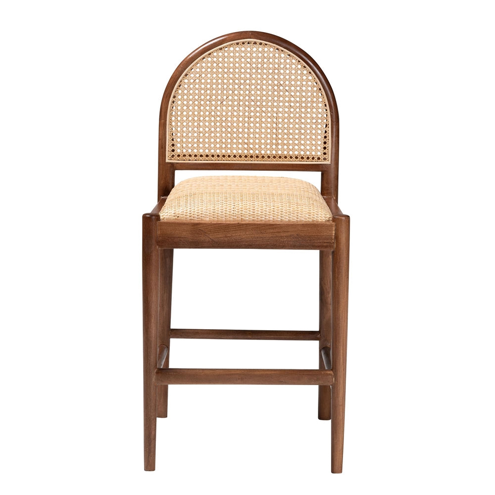 Maryland Modern Bohemian Natural Rattan and Acacia Wood Counter Stool