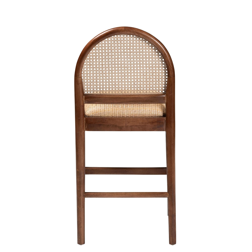 Maryland Modern Bohemian Natural Rattan and Acacia Wood Counter Stool