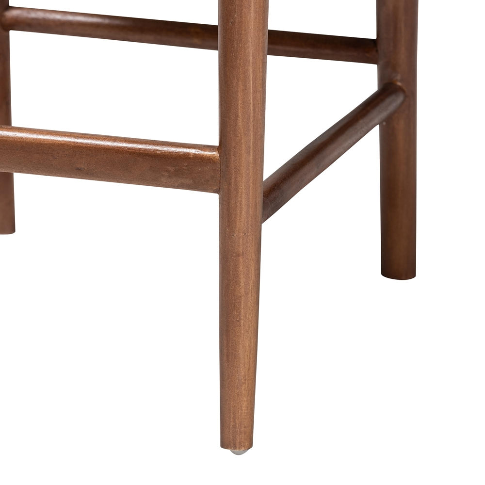 Maryland Modern Bohemian Natural Rattan and Acacia Wood Counter Stool