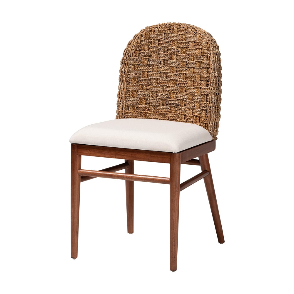 Denver Modern Bohemian Walnut Brown Finished Acacia Wood and Seagrass Dining Chair