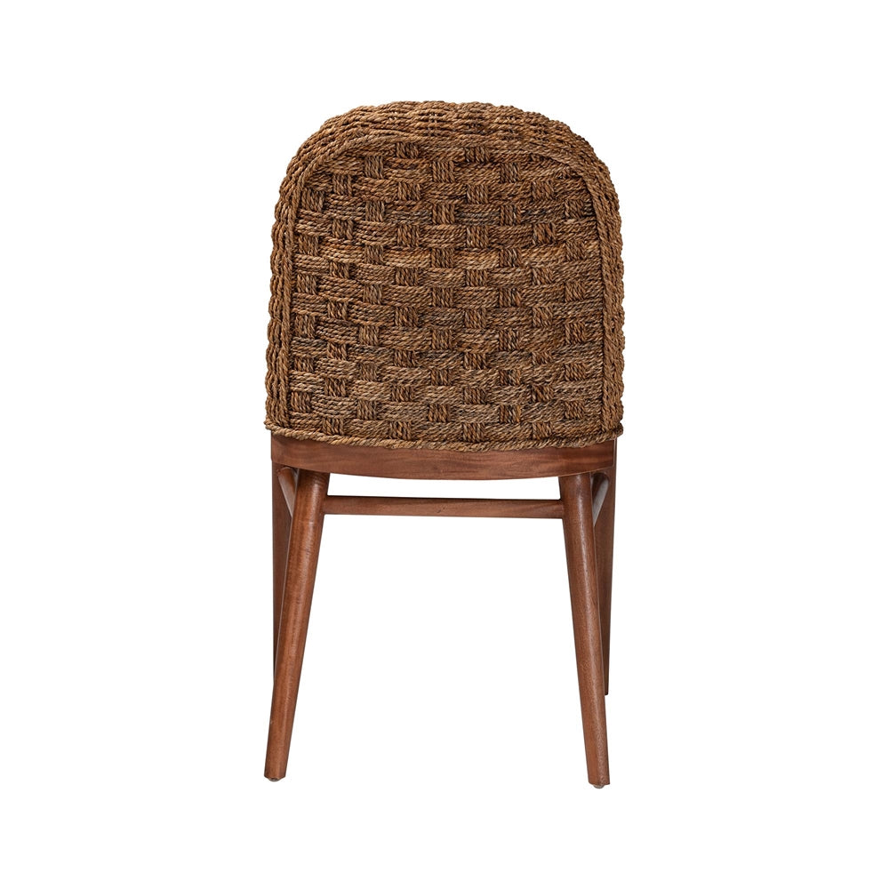 Denver Modern Bohemian Walnut Brown Finished Acacia Wood and Seagrass Dining Chair