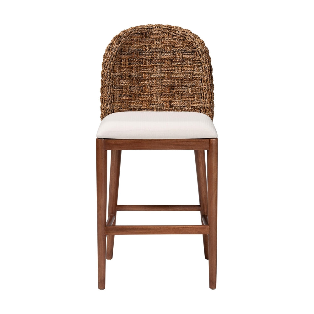 Denver Modern Bohemian Walnut Brown Finished Acacia Wood and Seagrass Counter Stool