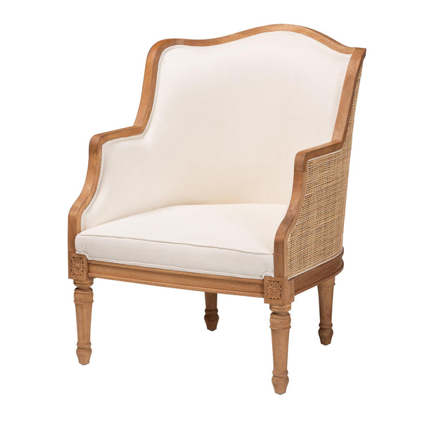 Elizette Traditional French Beige Fabric and Honey Oak Finished Wood Accent Chair