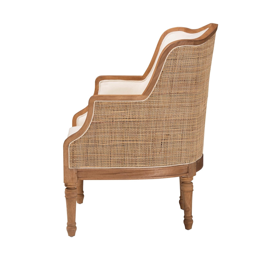 Elizette Traditional French Beige Fabric and Honey Oak Finished Wood Accent Chair