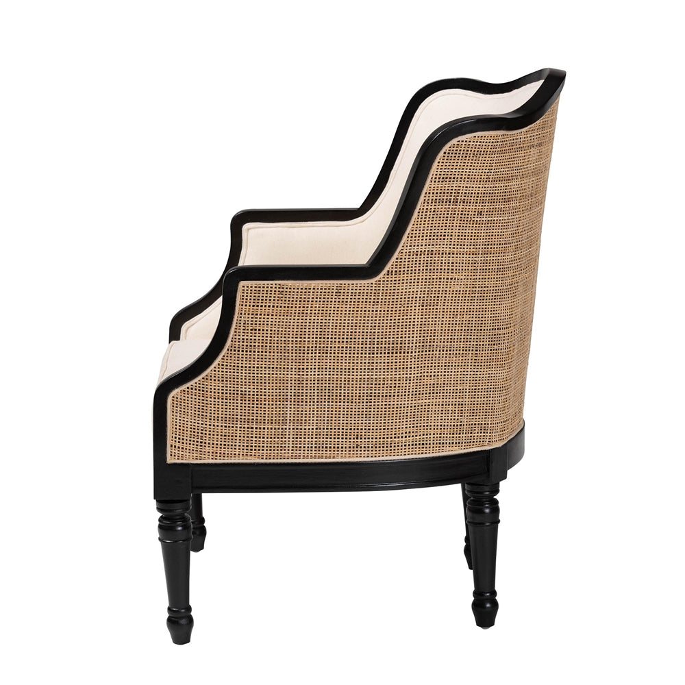 Elizette Traditional French Beige Fabric and Black Finished Wood Accent Chair