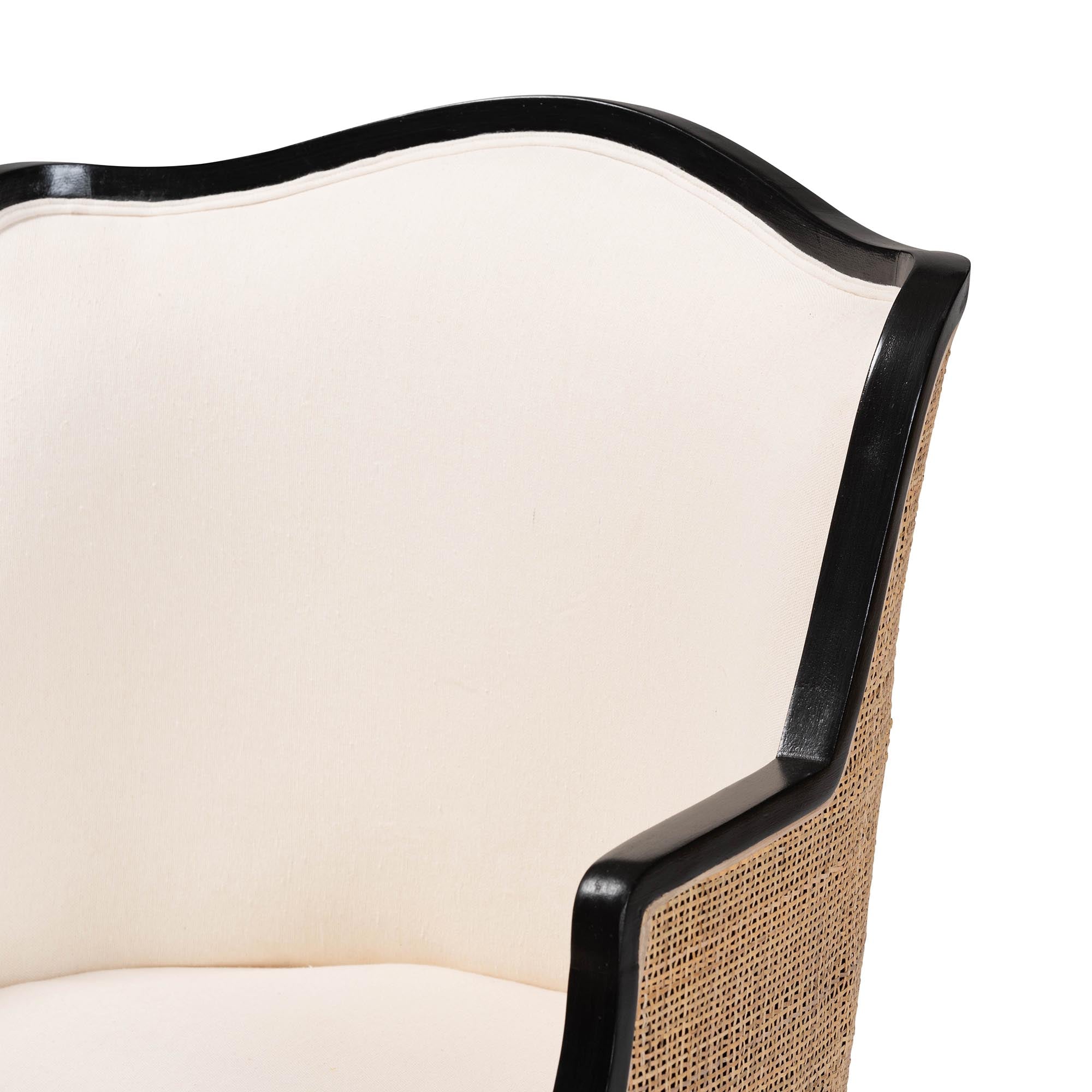 Elizette Traditional French Beige Fabric and Black Finished Wood Accent Chair