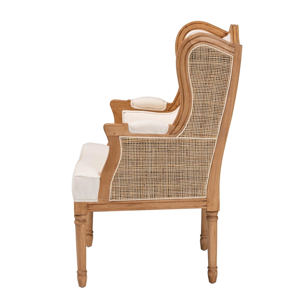 bali & pari Rachana Traditional French Beige Fabric and Honey Oak Finished Wood Accent Chair