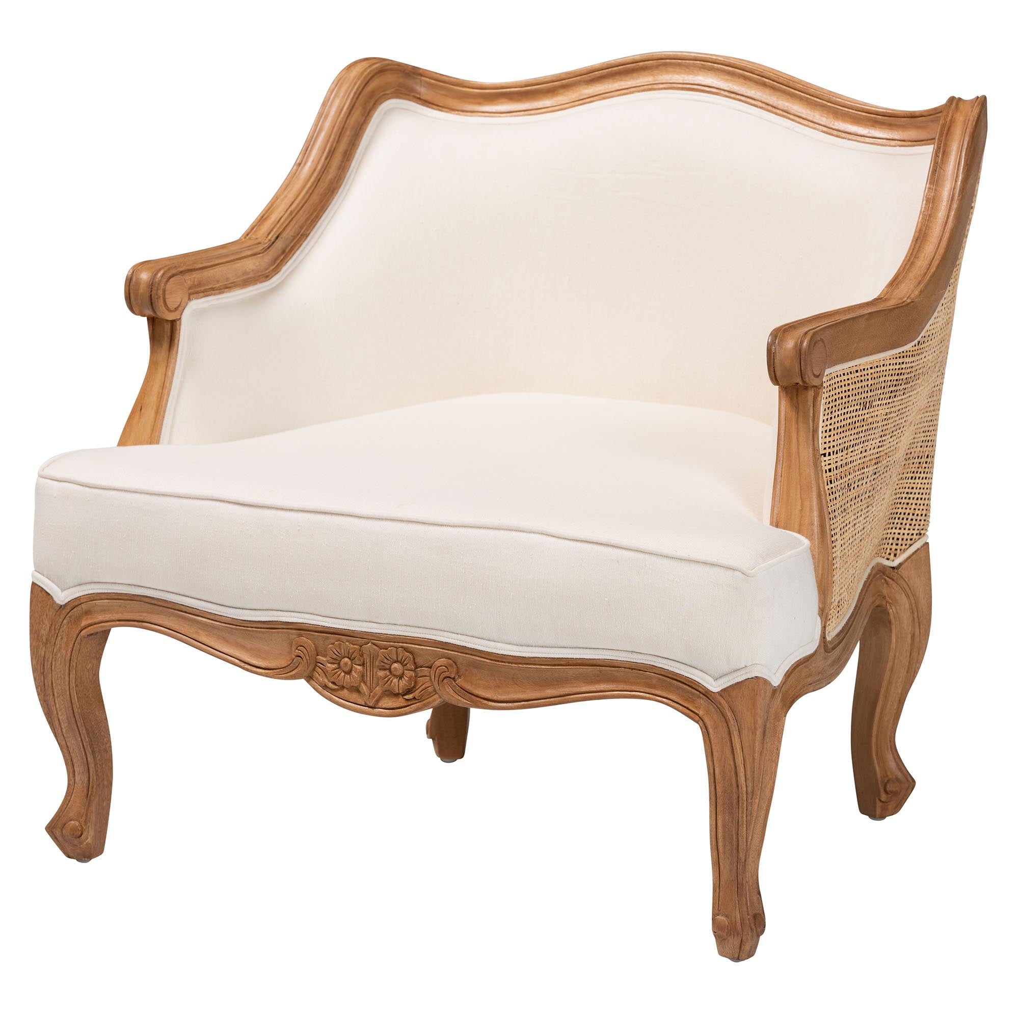 bali & pari Sylvestra Traditional French Beige Fabric and Honey Oak Finished Wood Low Seat Accent Chair
