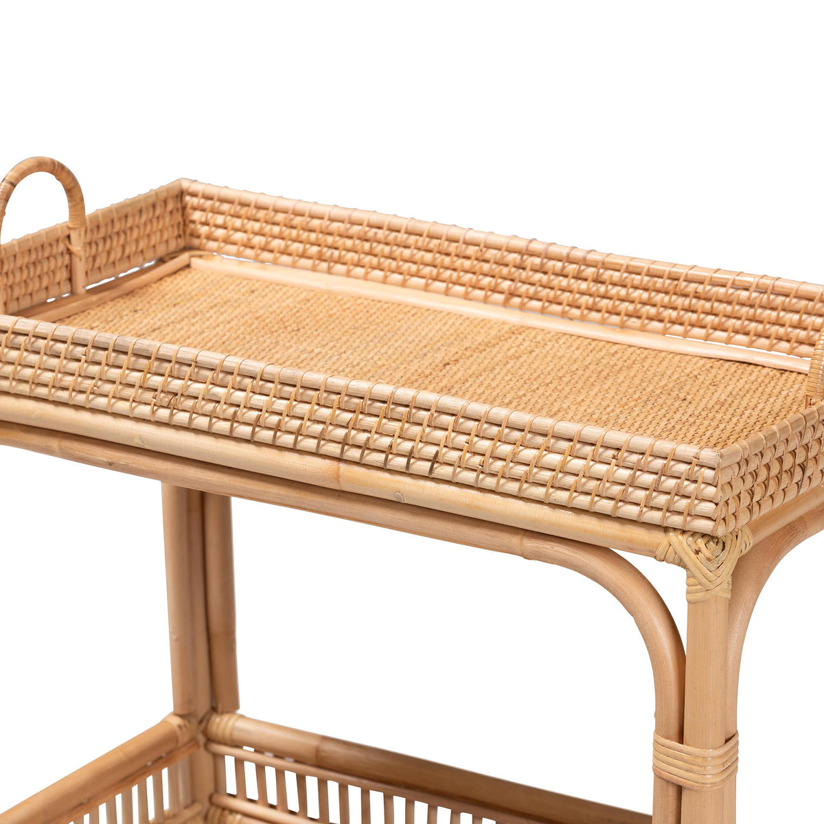 Lombok Modern Bohemian Natural Brown Rattan Wine Cart