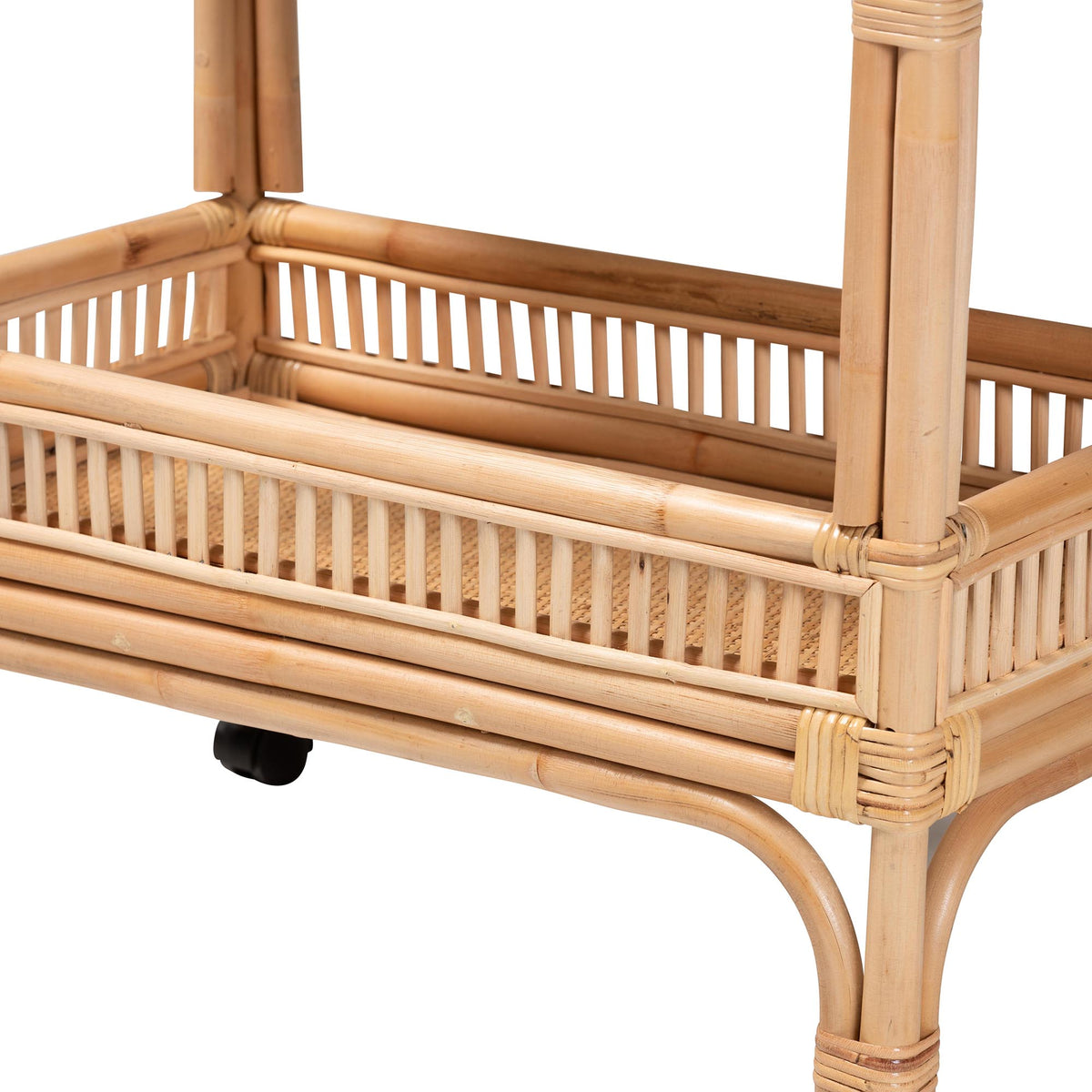 Lombok Modern Bohemian Natural Brown Rattan Wine Cart