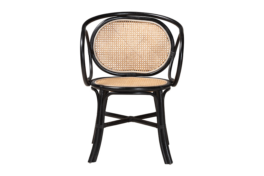 bali & pari Palesa Modern Bohemian Two-Tone Black and  Natural Brown Rattan Dining Chair