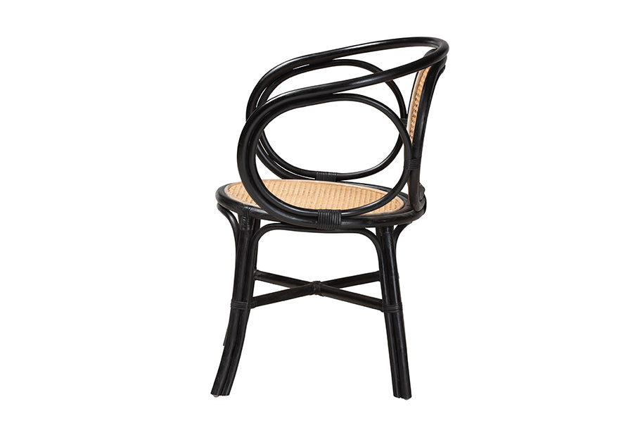 bali & pari Palesa Modern Bohemian Two-Tone Black and  Natural Brown Rattan Dining Chair