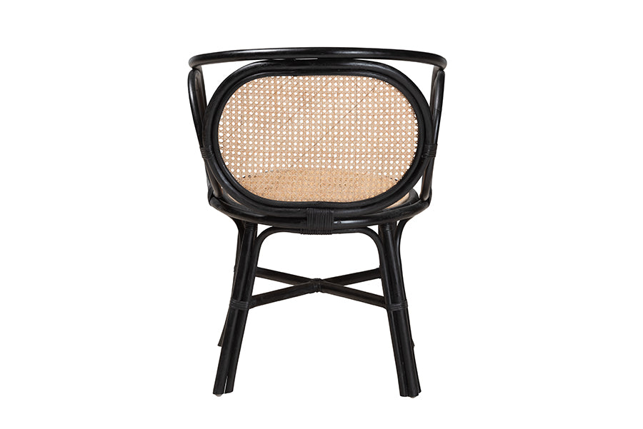 bali & pari Palesa Modern Bohemian Two-Tone Black and  Natural Brown Rattan Dining Chair