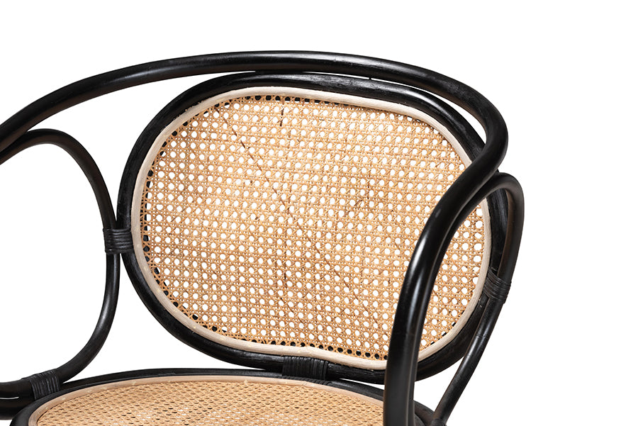 bali & pari Palesa Modern Bohemian Two-Tone Black and  Natural Brown Rattan Dining Chair